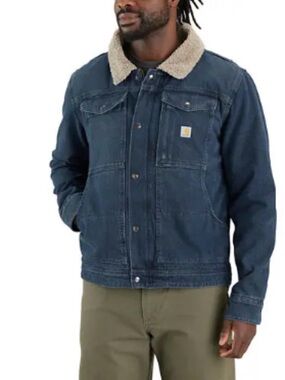 Carhartt Men's Dark Blue Denim Sherpa Collar Jacket NWOT